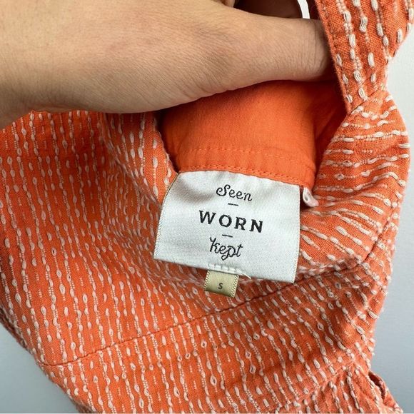 🎉HP🎉Anthropologie Seen Worn Kept Orange Square Neck Shortalls Romper - Picture 3 of 6